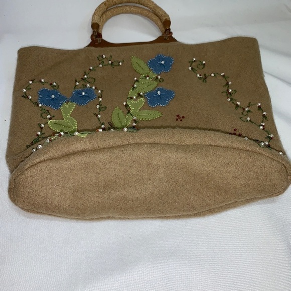 VINTAGE Handmade Wool Top Handle Tote Handbag Embroidered Detail - Picture 9 of 10